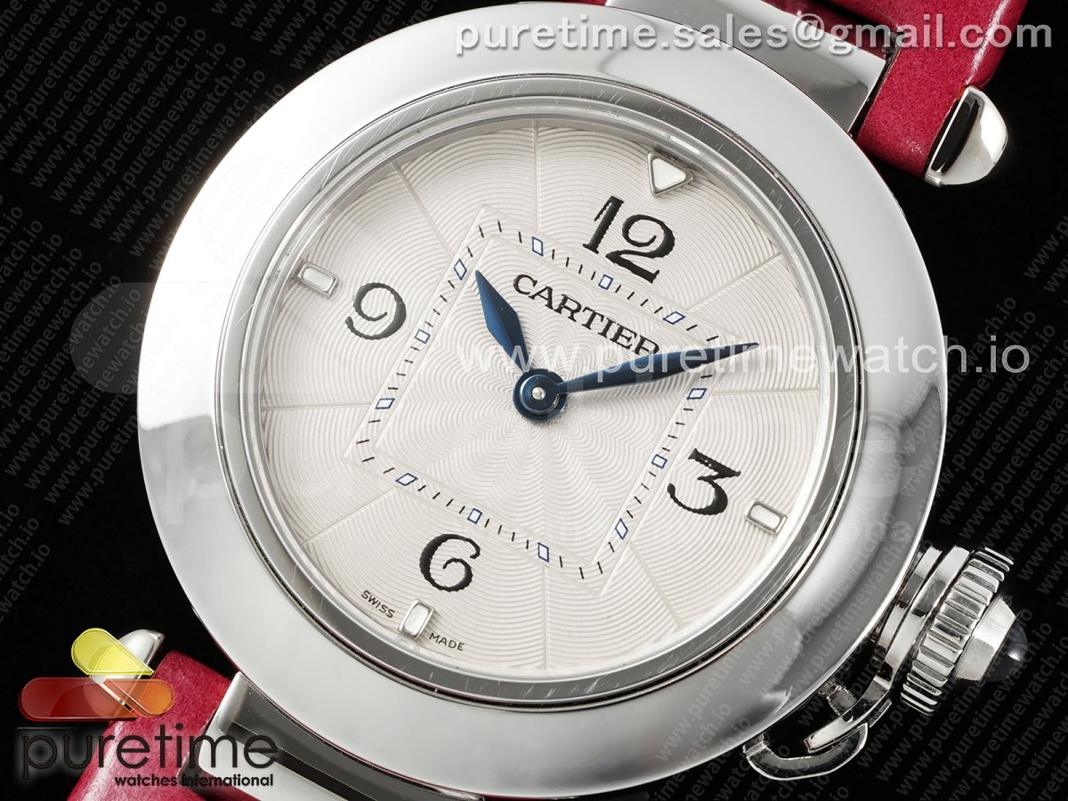 Pasha 30mm SS AF White Textured Dial on Deep Pink Leather Strap Jaq Quartz