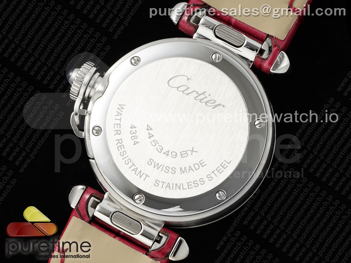 Pasha 30mm SS AF White Textured Dial on Deep Pink Leather Strap Jaq Quartz