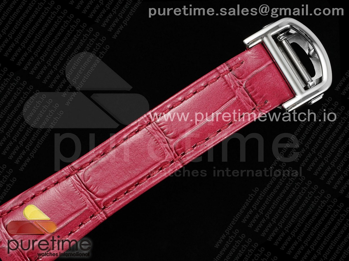 Pasha 30mm SS AF White Textured Dial on Deep Pink Leather Strap Jaq Quartz