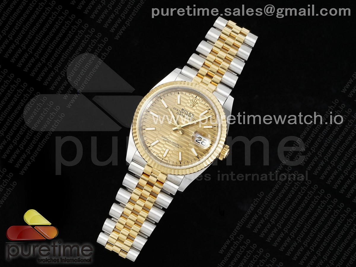 DateJust 36 126233 Clean 904L Steel YG Textured Stick Dial on SS/YG Jubilee Bracelet VR3235