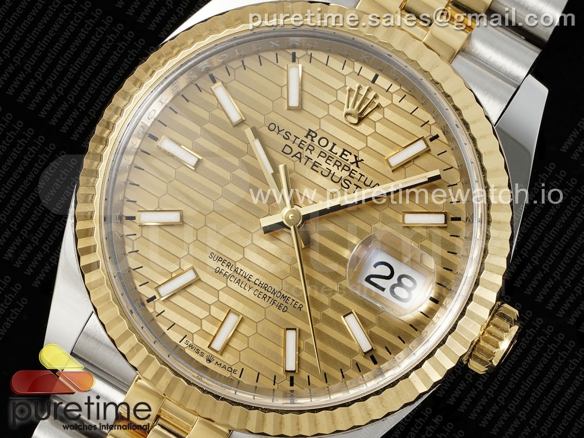 DateJust 36 126233 Clean 904L Steel YG Textured Stick Dial on SS/YG Jubilee Bracelet VR3235
