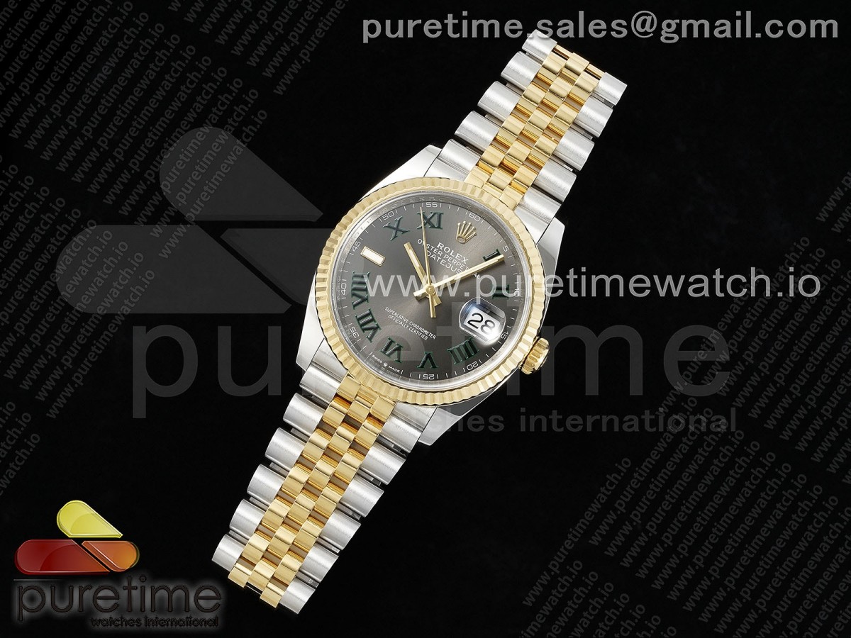 DateJust 36 126233 Clean 904L Steel Gray Dial Green Roman Marker on SS/YG Jubilee Bracelet VR3235