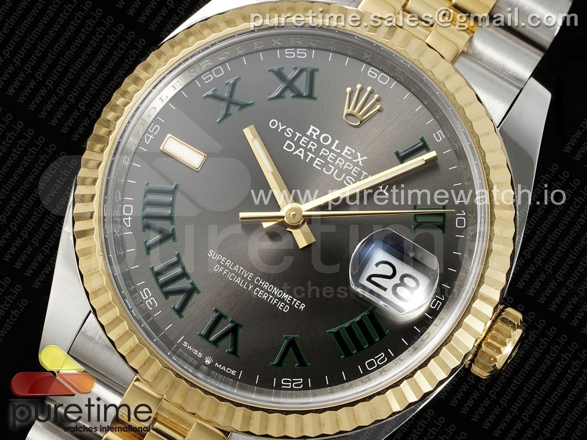 DateJust 36 126233 Clean 904L Steel Gray Dial Green Roman Marker on SS/YG Jubilee Bracelet VR3235