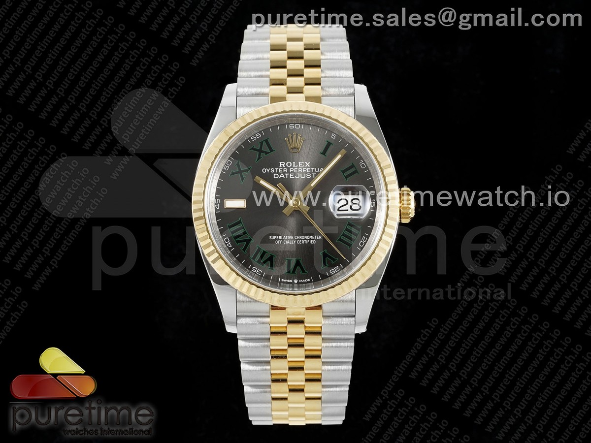 DateJust 36 126233 Clean 904L Steel Gray Dial Green Roman Marker on SS/YG Jubilee Bracelet VR3235