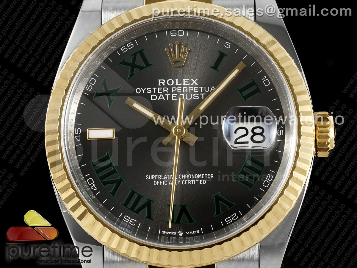 DateJust 36 126233 Clean 904L Steel Gray Dial Green Roman Marker on SS/YG Jubilee Bracelet VR3235