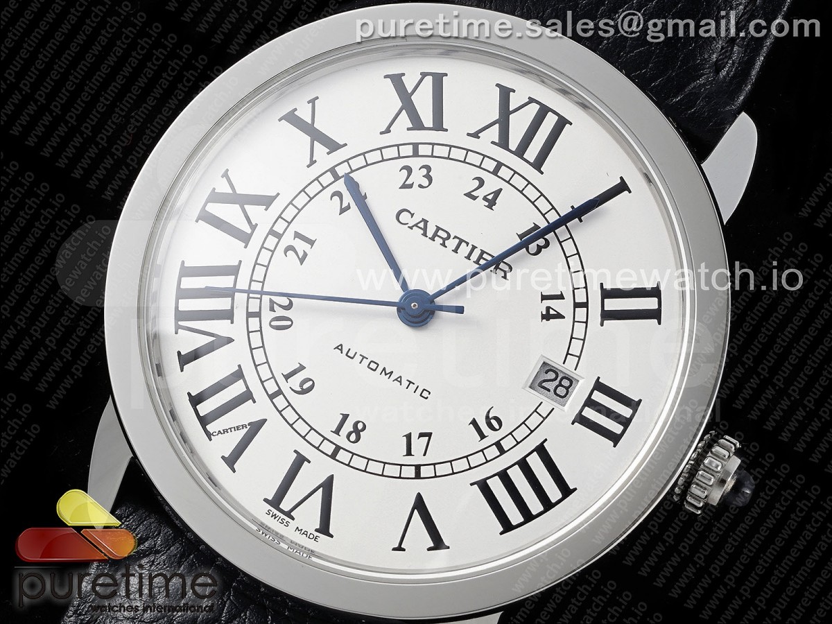 Ronde Solo 42mm SS AF White Dial on Black Leather Strap MIYOTA 9015