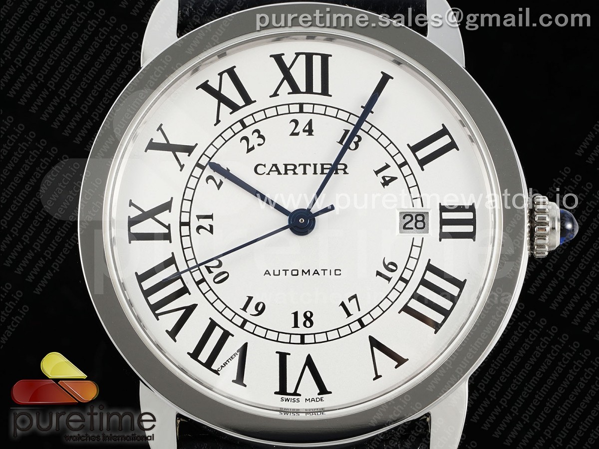 Ronde Solo 42mm SS AF White Dial on Black Leather Strap MIYOTA 9015