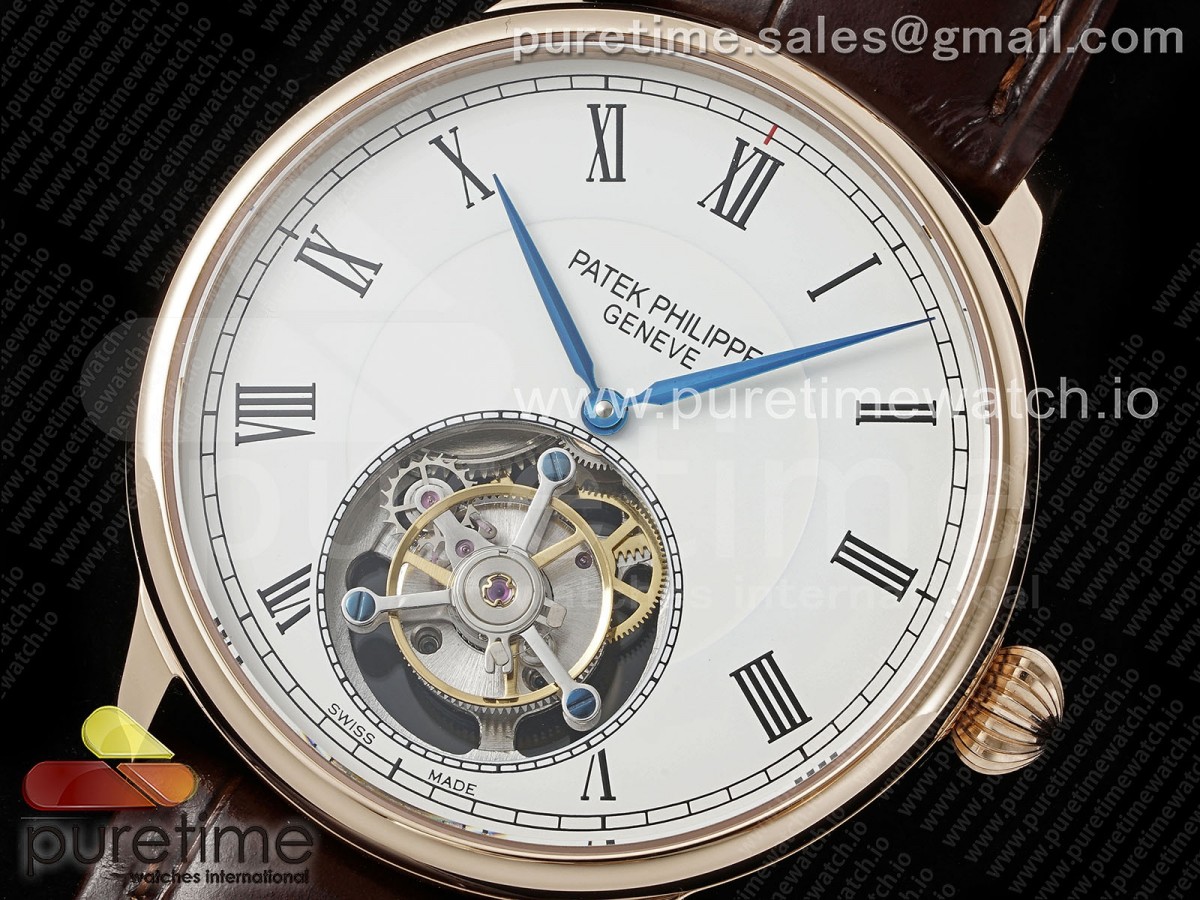 PP Tourbillon RG RMSF Edition White Dial Roman Markers on Brown Leather Strap