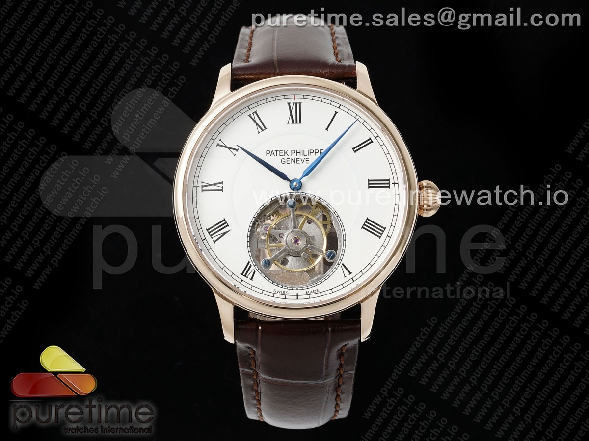 PP Tourbillon RG RMSF Edition White Dial Roman Markers on Brown Leather Strap