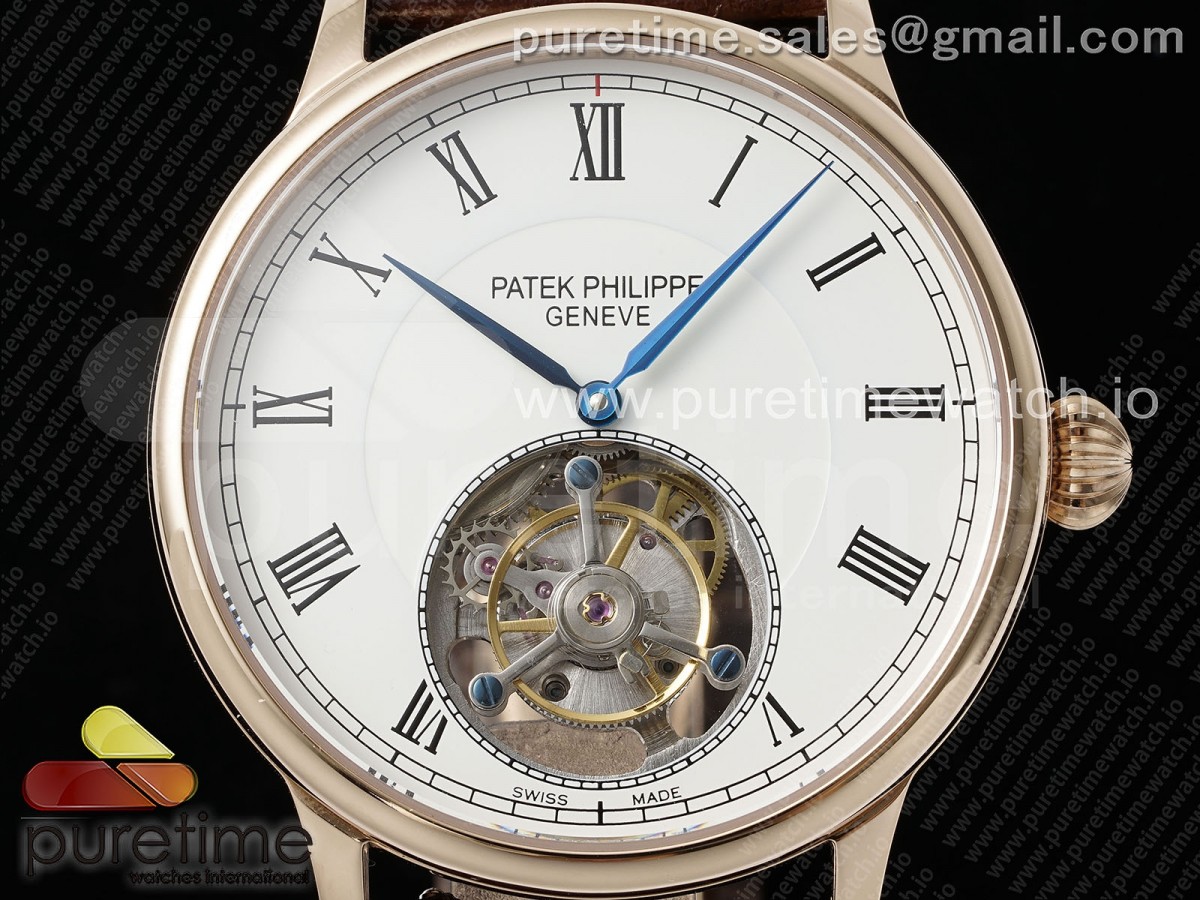 PP Tourbillon RG RMSF Edition White Dial Roman Markers on Brown Leather Strap