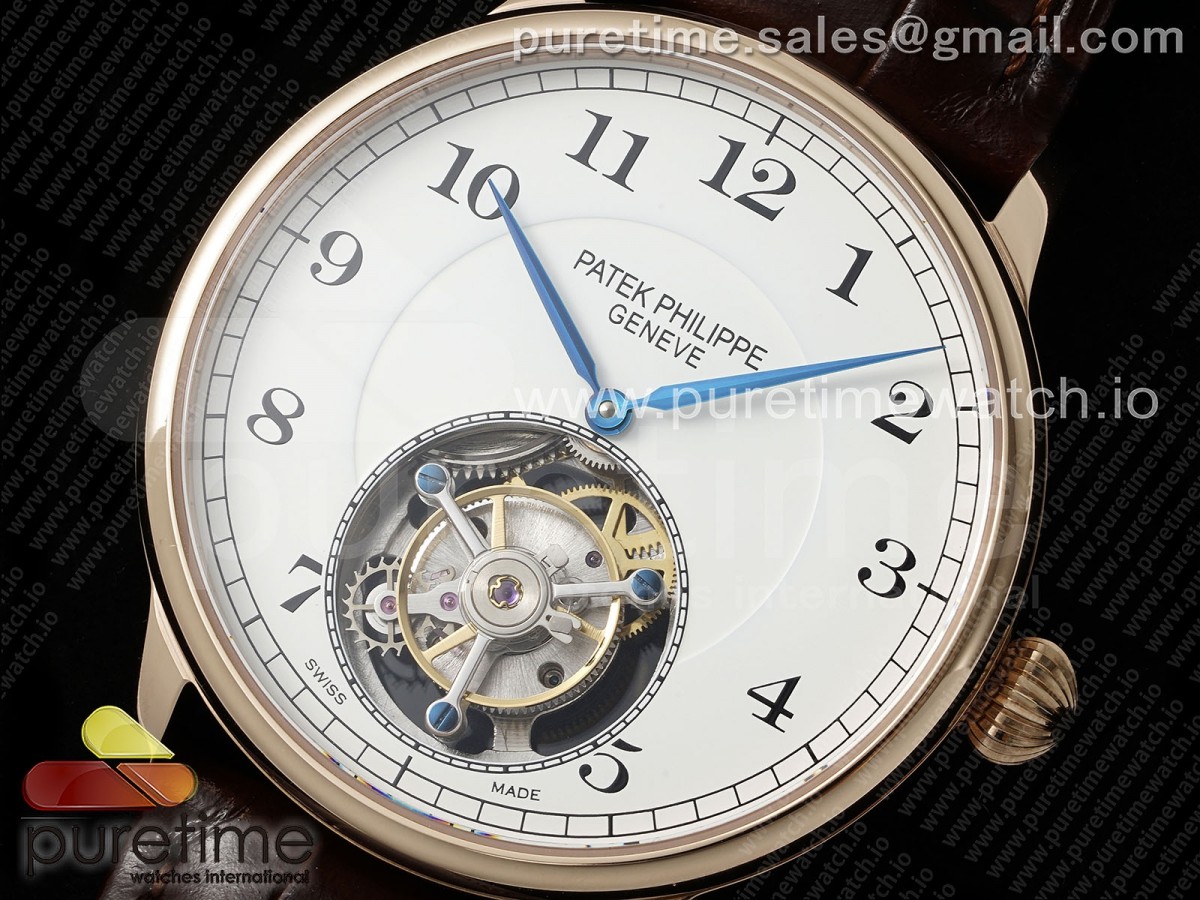 PP Tourbillon RG RMSF Edition White Dial Numeral Markers on Brown Leather Strap