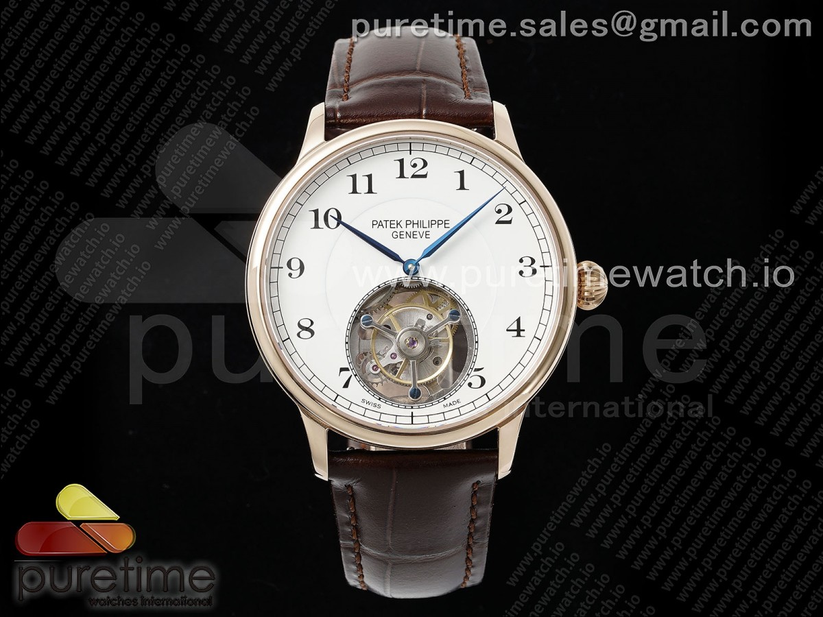 PP Tourbillon RG RMSF Edition White Dial Numeral Markers on Brown Leather Strap