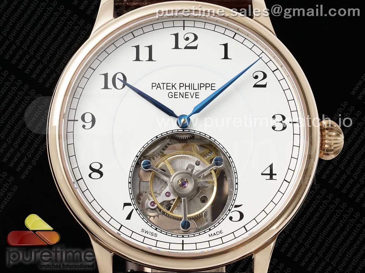 PP Tourbillon RG RMSF Edition White Dial Numeral Markers on Brown Leather Strap