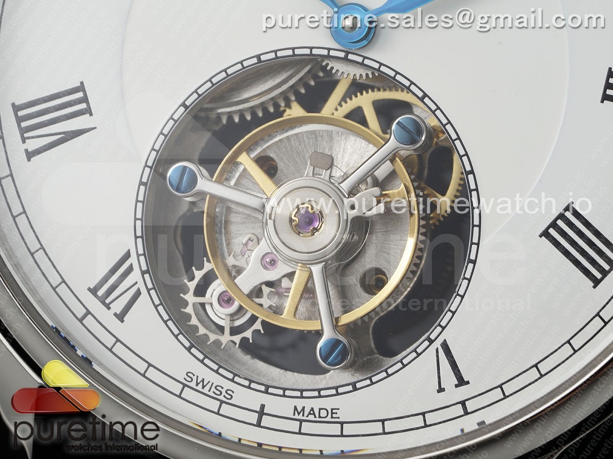 PP Tourbillon SS RMSF Edition White Dial Roman Markers on Black Leather Strap