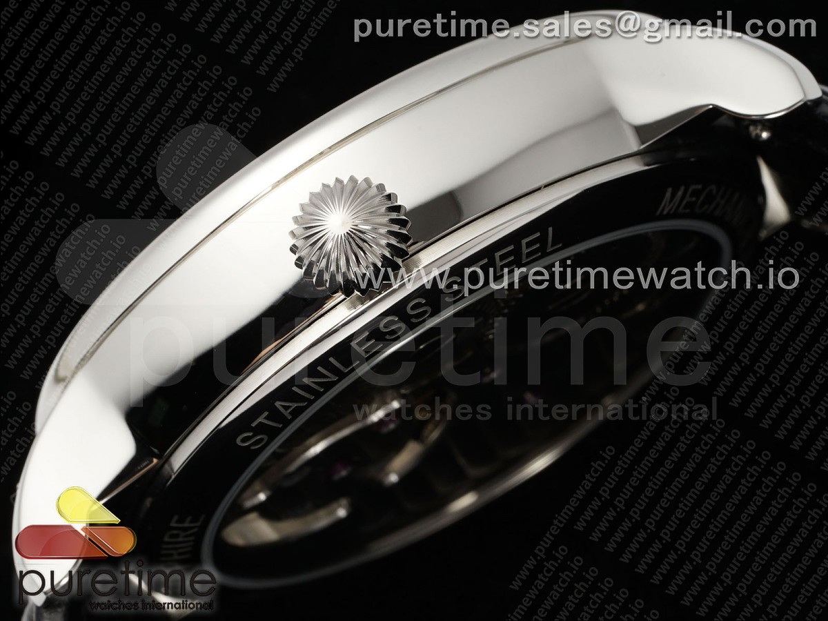 PP Tourbillon SS RMSF Edition White Dial Roman Markers on Black Leather Strap