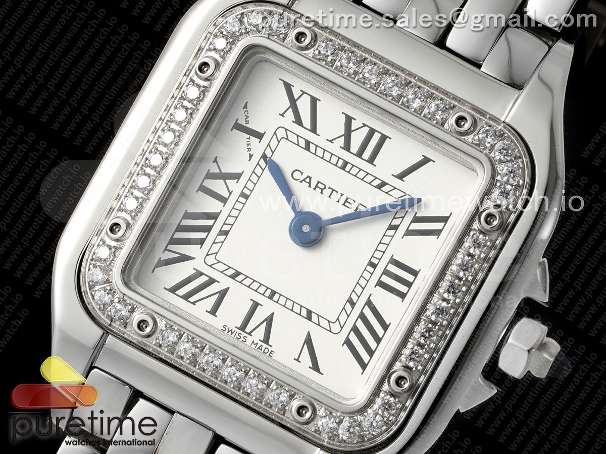 Panthère Ladies 22mm SS AF White Dial Diamonds Bezel on SS Bracelet Ronda Quartz