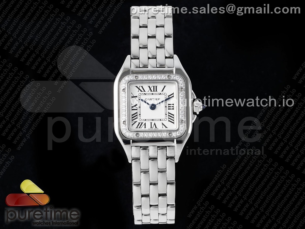 Panthère Ladies 22mm SS AF White Dial Diamonds Bezel on SS Bracelet Ronda Quartz