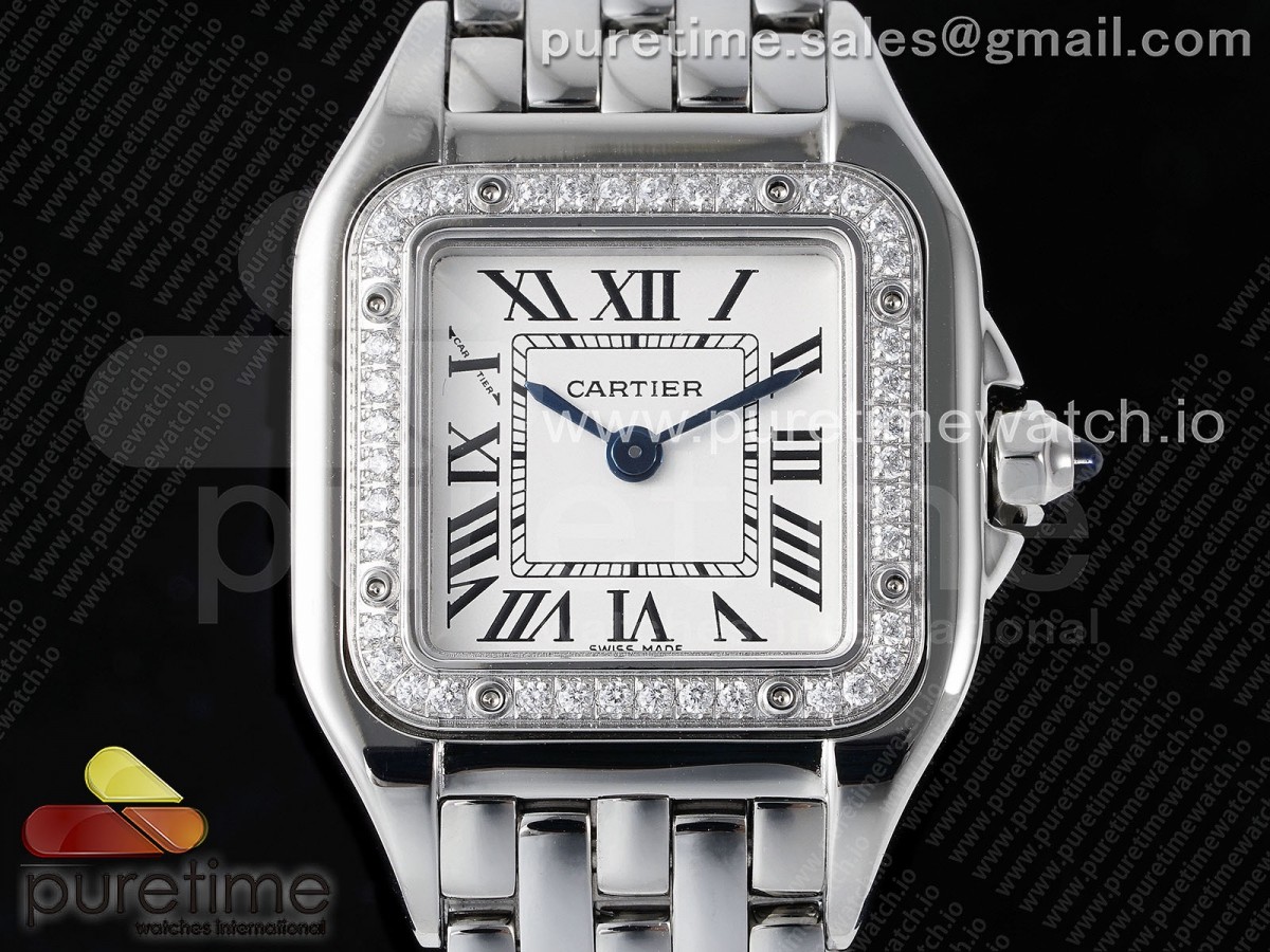Panthère Ladies 22mm SS AF White Dial Diamonds Bezel on SS Bracelet Ronda Quartz