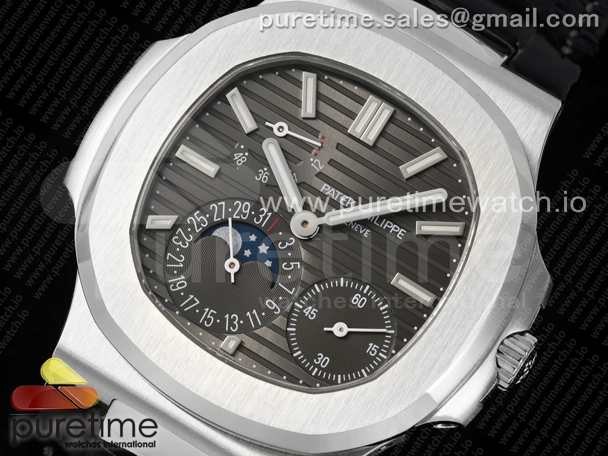 Nautilus 5712 SS PPF Gray Dial on Black Leather Strap A240 V2