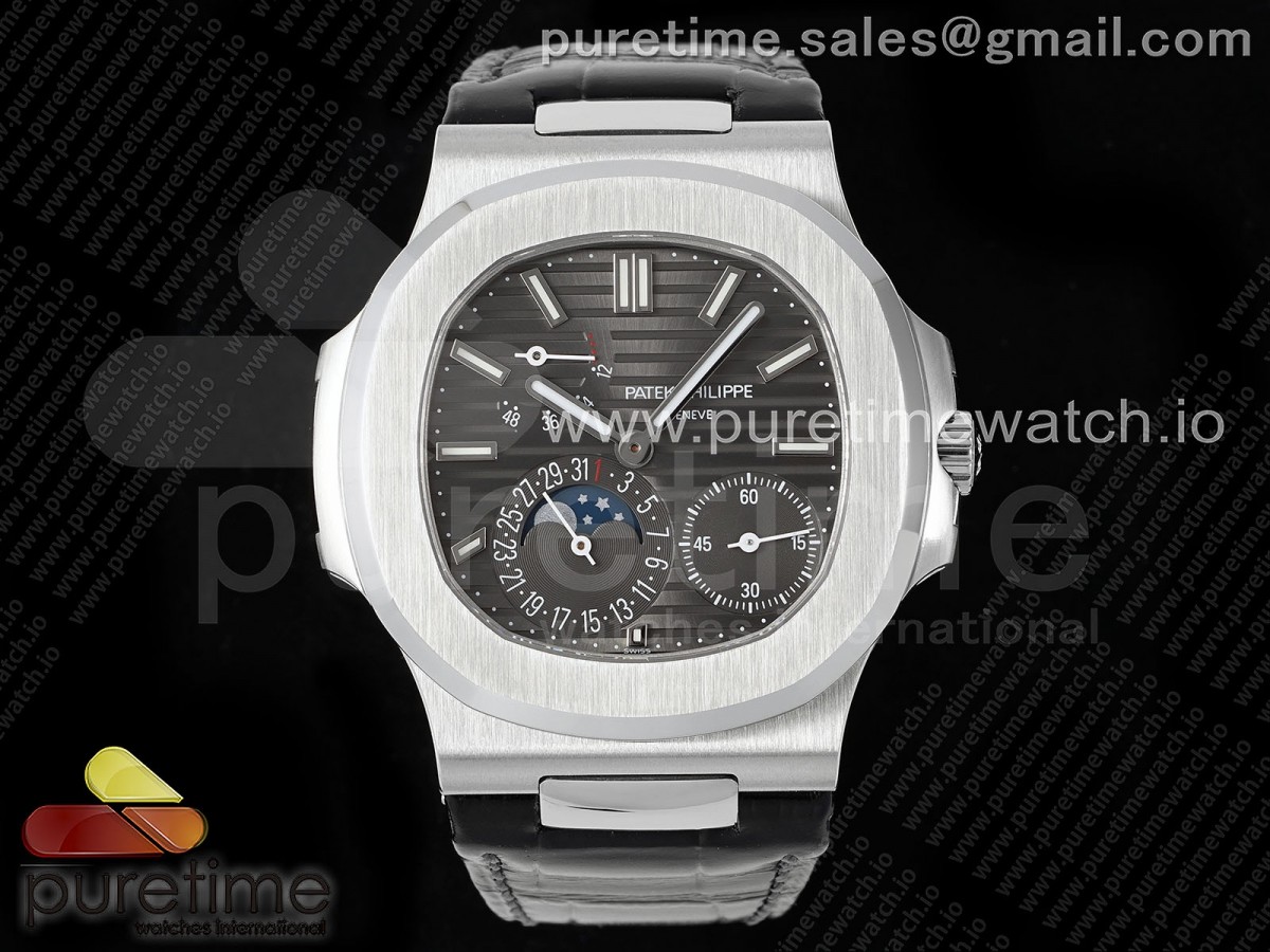 Nautilus 5712 SS PPF Gray Dial on Black Leather Strap A240 V2