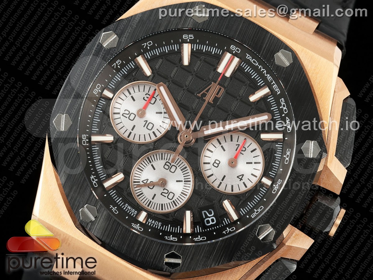 Royal Oak Offshore 43mm 26420ro RG APPF Black Dial on Black Leather Strap A4401