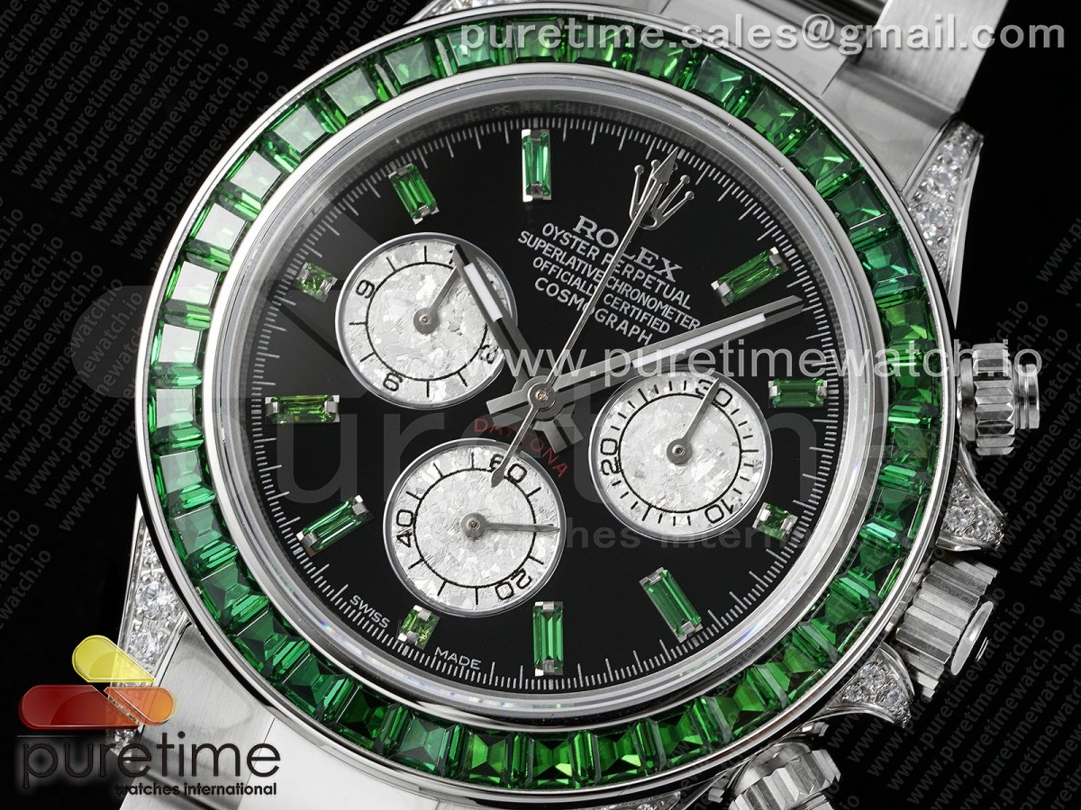 Daytona SS Green Diamonds EF Black/Silver Dial on SS Bracelet A7750