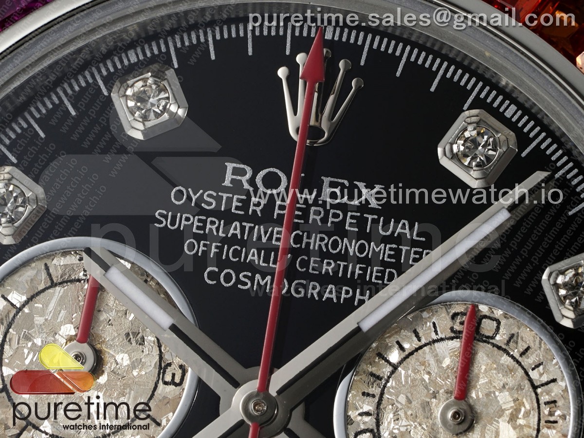 Daytona SS Rainbow EF Black/Silver Diamonds Dial on SS Bracelet A7750