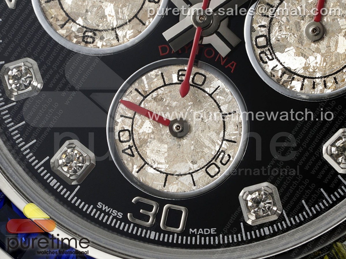 Daytona SS Rainbow EF Black/Silver Diamonds Dial on SS Bracelet A7750
