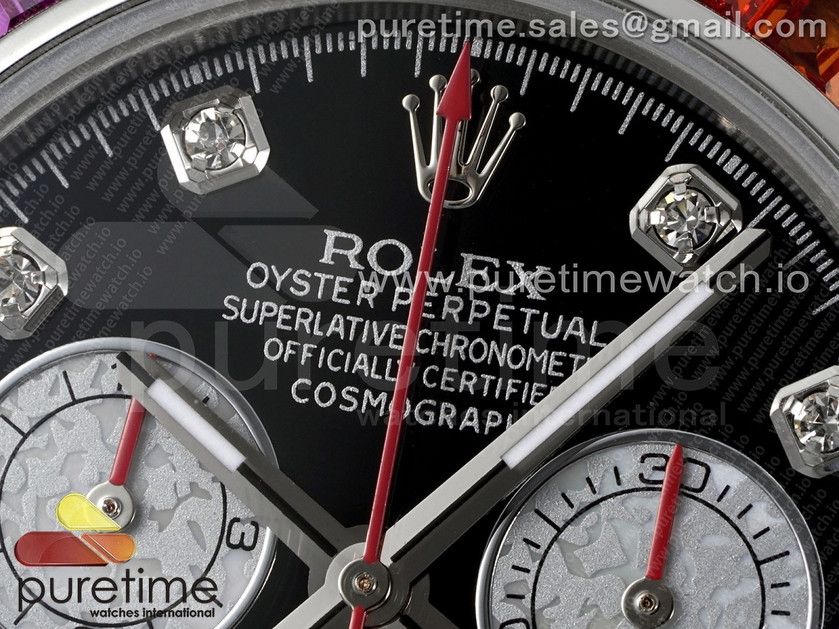 Daytona SS Rainbow EF Black/White Diamonds Dial on SS Bracelet A7750