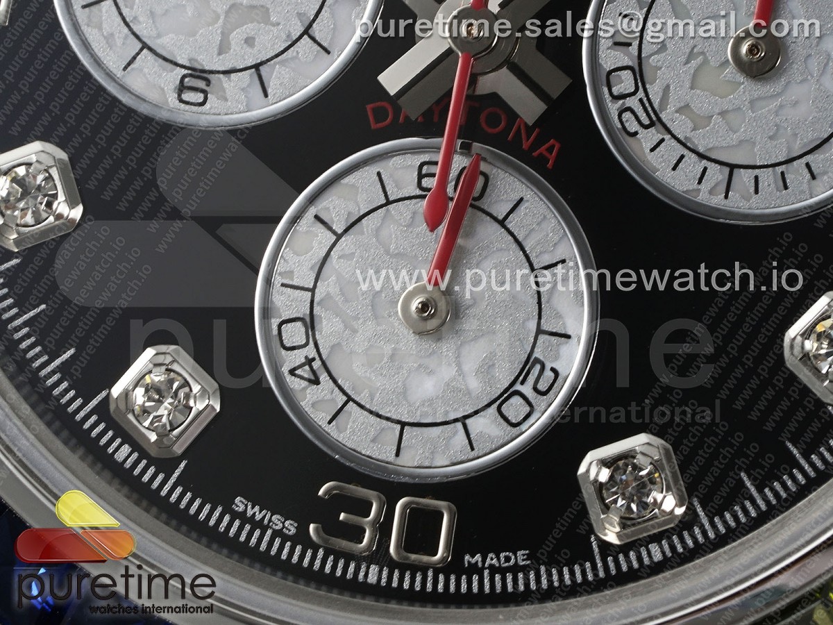 Daytona SS Rainbow EF Black/White Diamonds Dial on SS Bracelet A7750