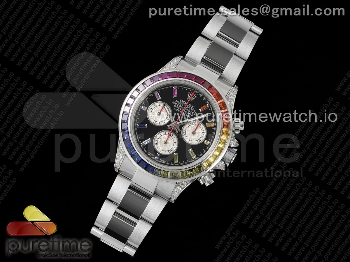 Daytona SS Rainbow EF Black/Silver Rainbow Dial on SS Bracelet A7750