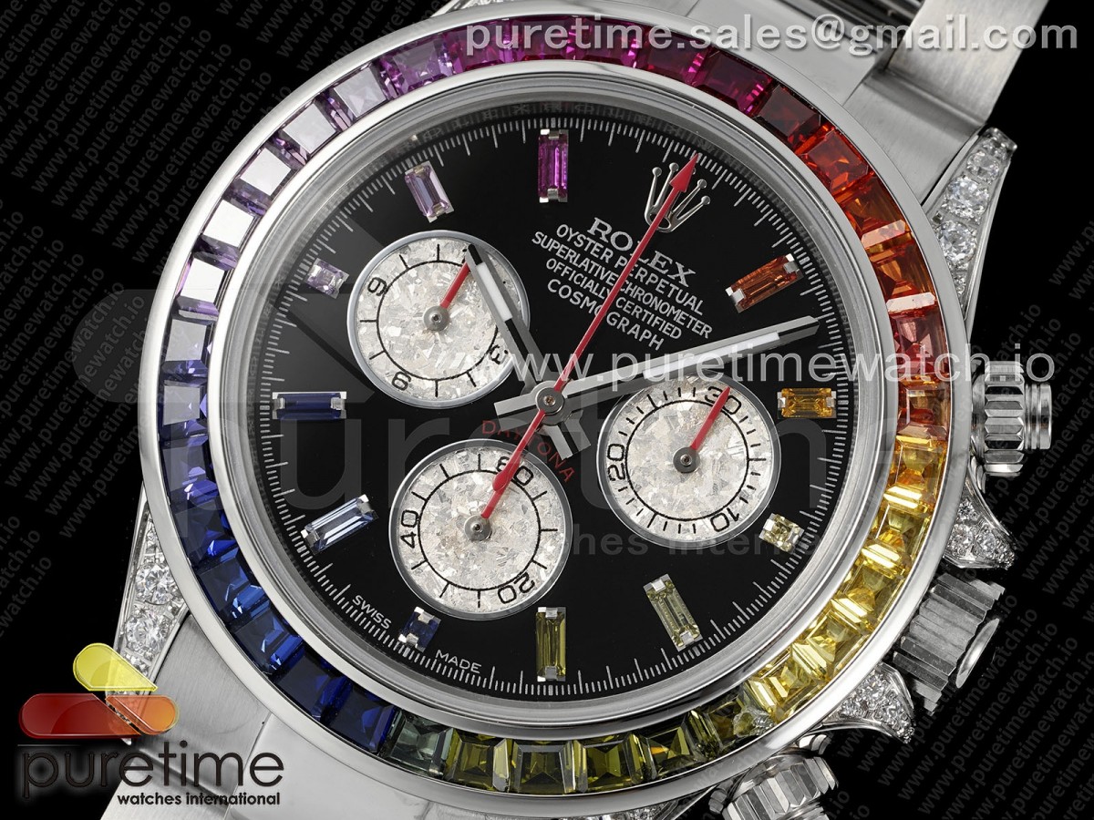 Daytona SS Rainbow EF Black/Silver Rainbow Dial on SS Bracelet A7750
