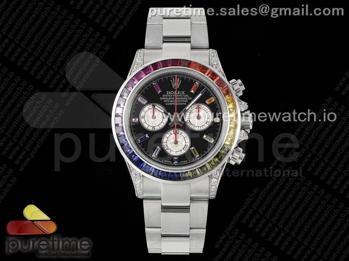 Daytona SS Rainbow EF Black/Silver Rainbow Dial on SS Bracelet A7750