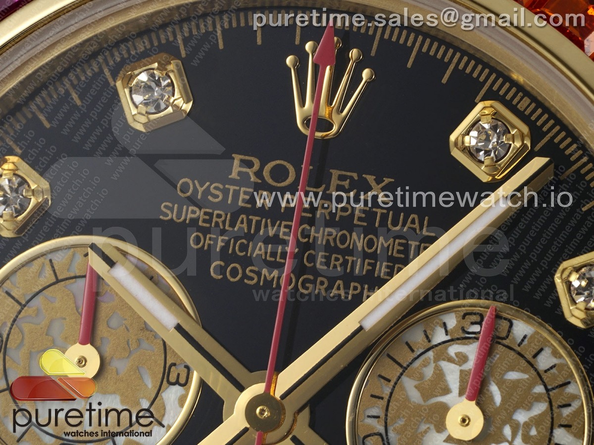 Daytona YG Rainbow EF Black/YG Diamonds Dial Style 2 on YG Bracelet A7750
