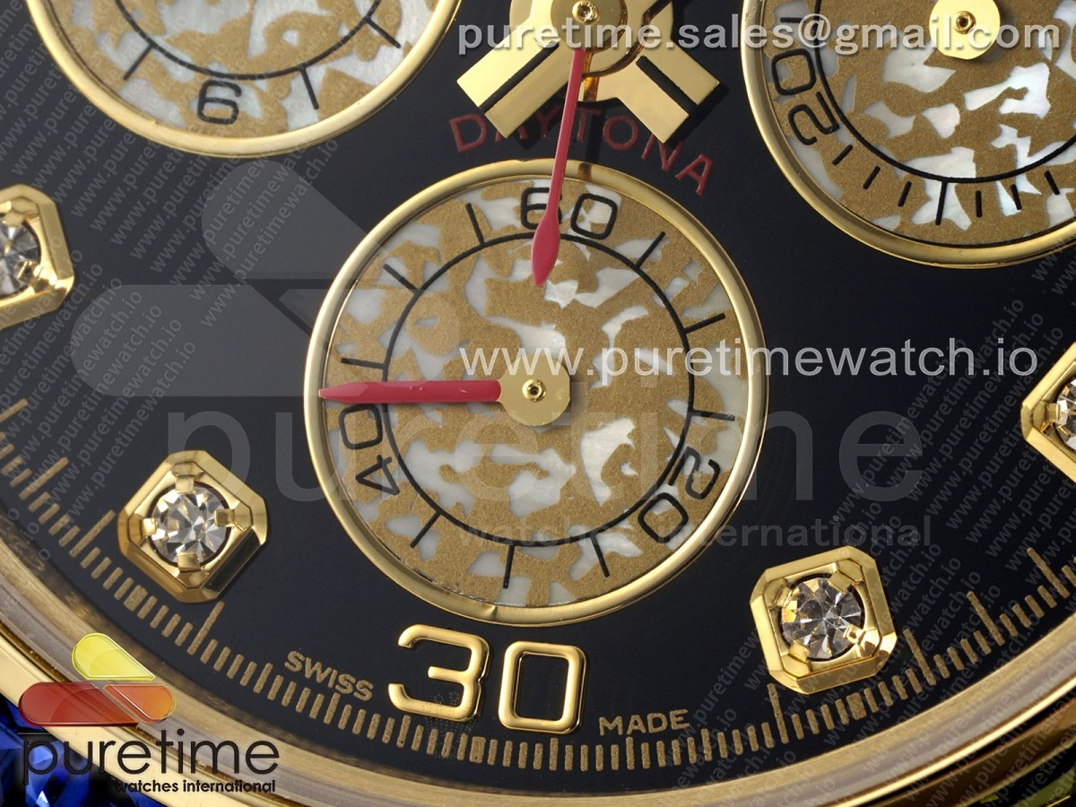 Daytona YG Rainbow EF Black/YG Diamonds Dial Style 2 on YG Bracelet A7750