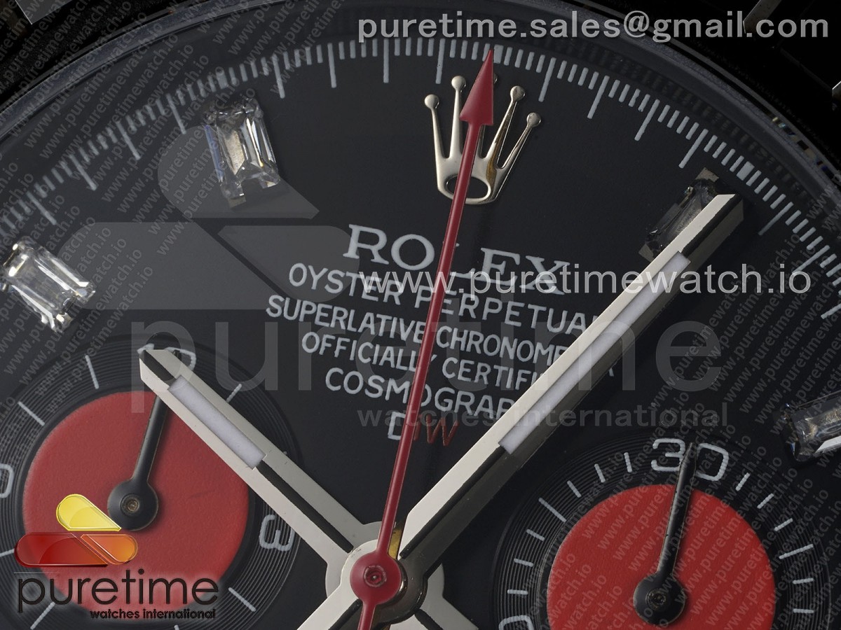 Daytona DIW Carbon EF Black/Red Dial Black Crystal Bezel on Black Leather Strap A7750