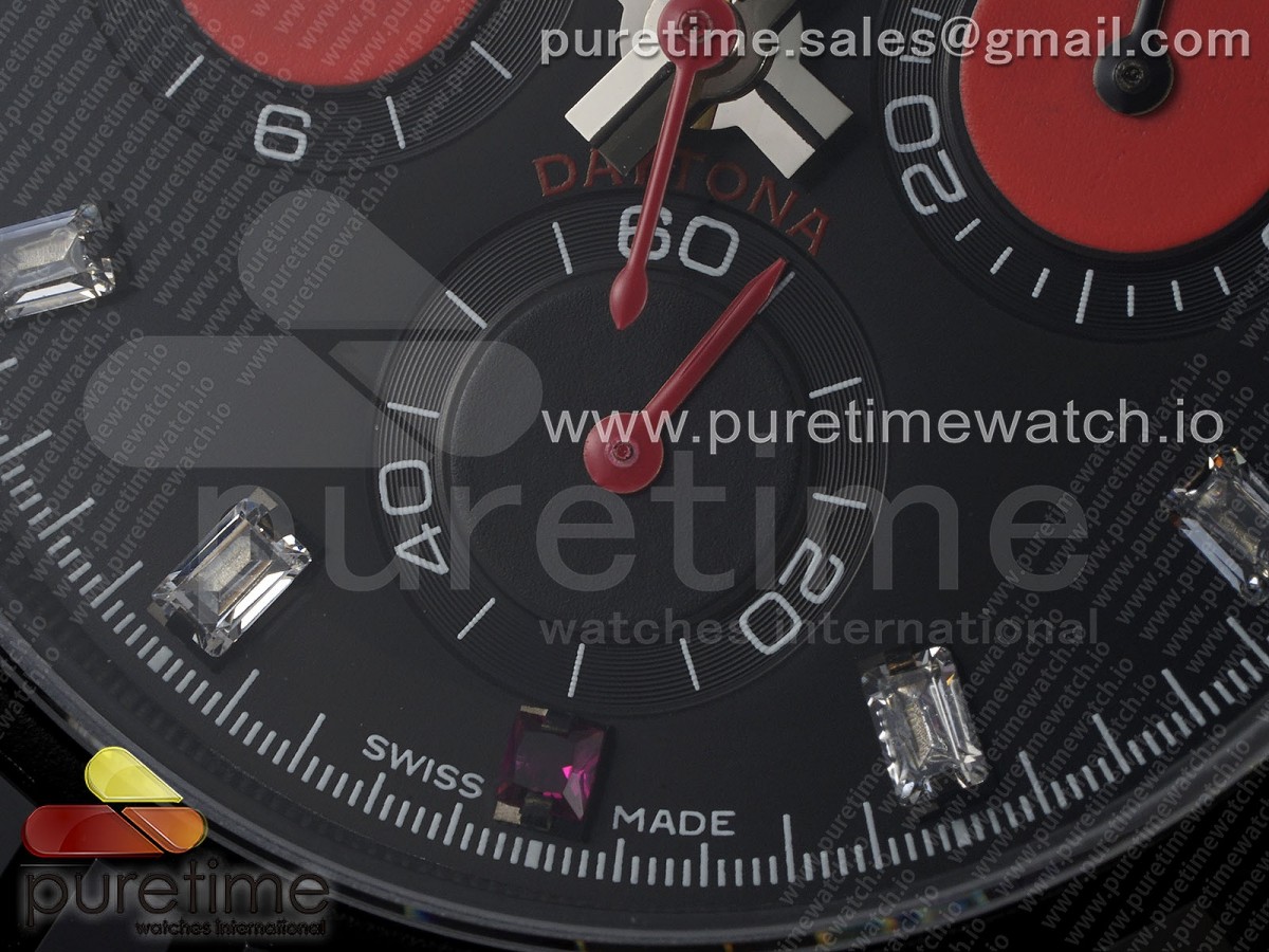 Daytona DIW Carbon EF Black/Red Dial Black Crystal Bezel on Black Leather Strap A7750