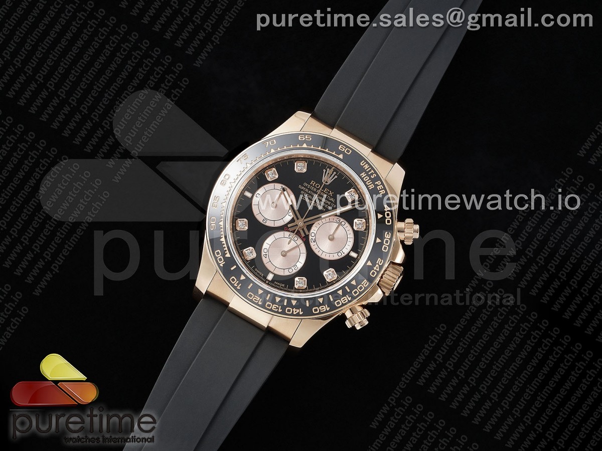 Daytona 126515 QF Black/RG Diamonds Dial on Oysterflex Strap SH4131 V6 (Weighted)