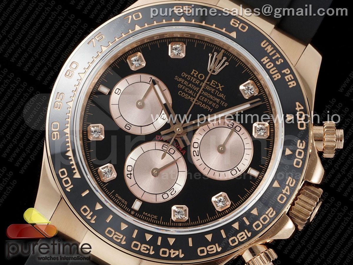 Daytona 126515 QF Black/RG Diamonds Dial on Oysterflex Strap SH4131 V6 (Weighted)
