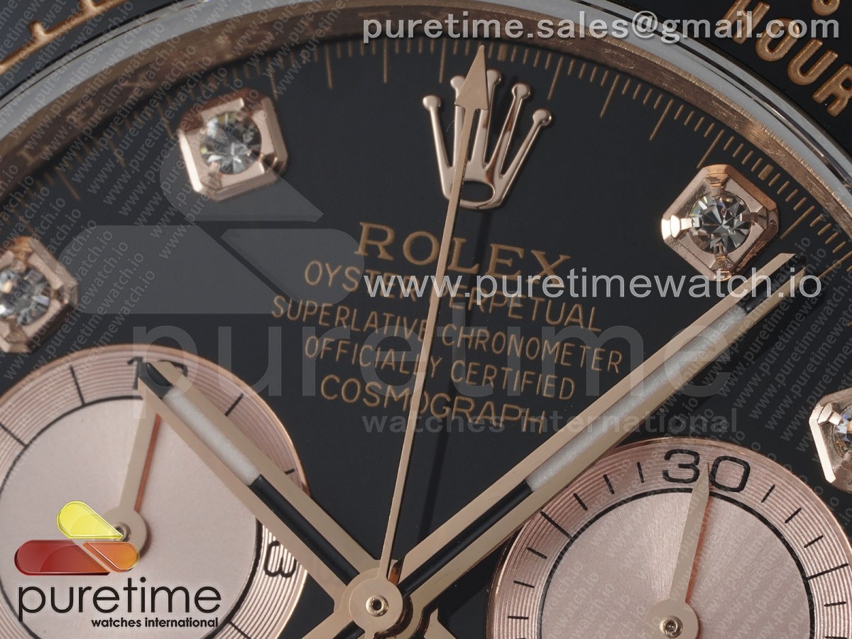 Daytona 126515 QF Black/RG Diamonds Dial on Oysterflex Strap SH4131 V6 (Weighted)