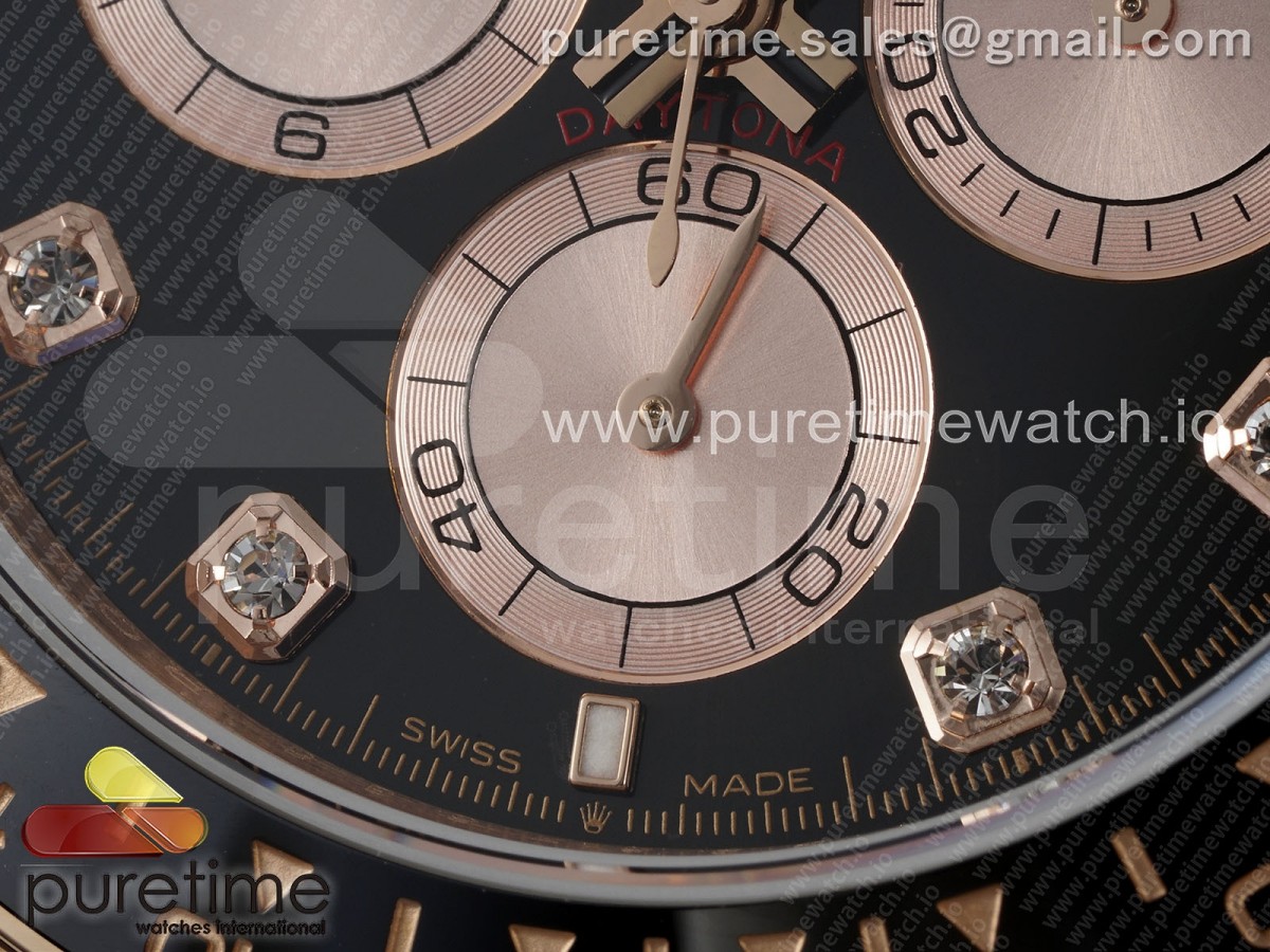 Daytona 126515 QF Black/RG Diamonds Dial on Oysterflex Strap SH4131 V6 (Weighted)
