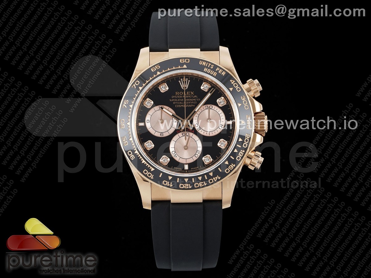 Daytona 126515 QF Black/RG Diamonds Dial on Oysterflex Strap SH4131 V6 (Weighted)