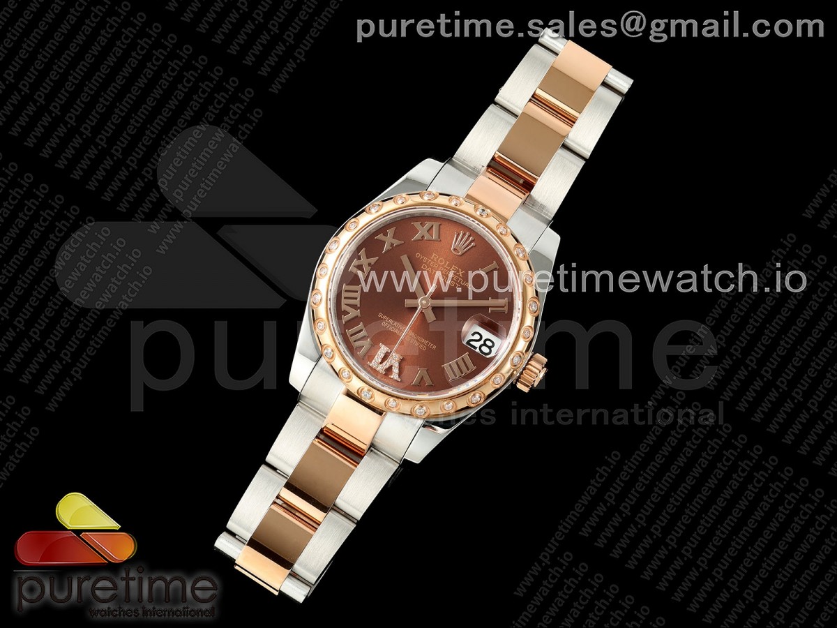 DateJust 31 278341rbr SS/RG GMF 904L Steel Brown Roman Dial on Oyster Bracelet A2824