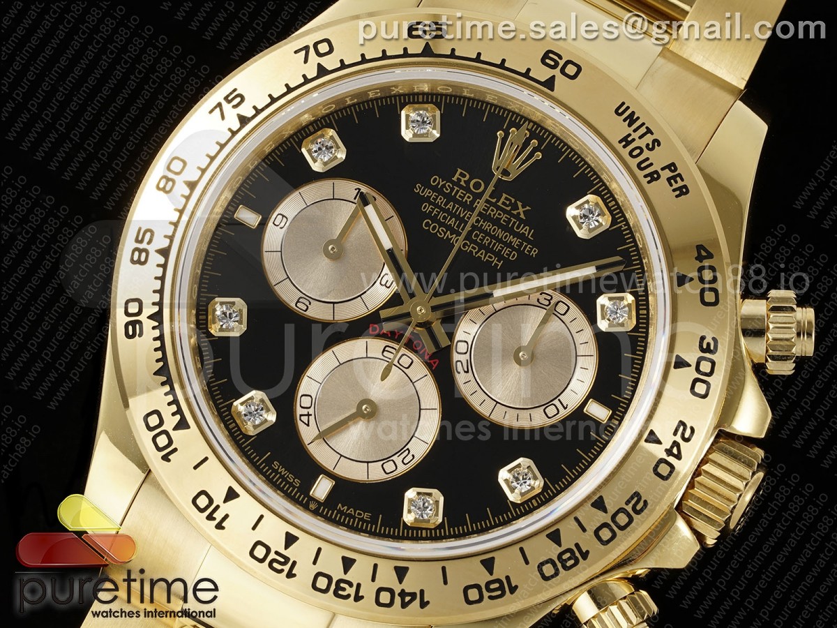 Daytona 126508 QF Black/YG Diamonds Dial on YG Braclet SH4131 V6 (Gain Weight)