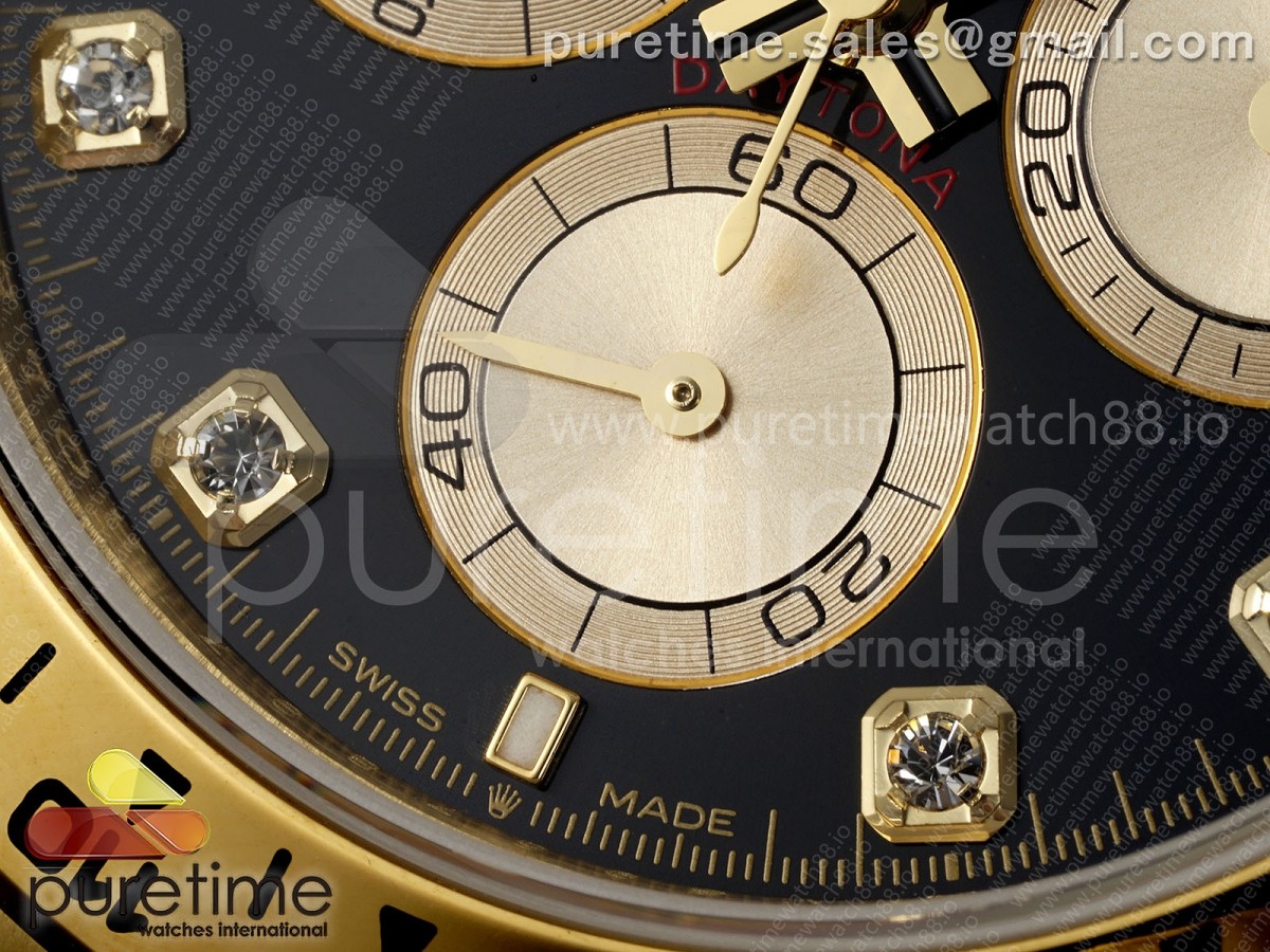 Daytona 126508 QF Black/YG Diamonds Dial on YG Braclet SH4131 V6 (Gain Weight)