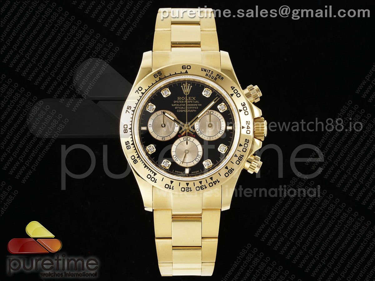 Daytona 126508 QF Black/YG Diamonds Dial on YG Braclet SH4131 V6 (Gain Weight)