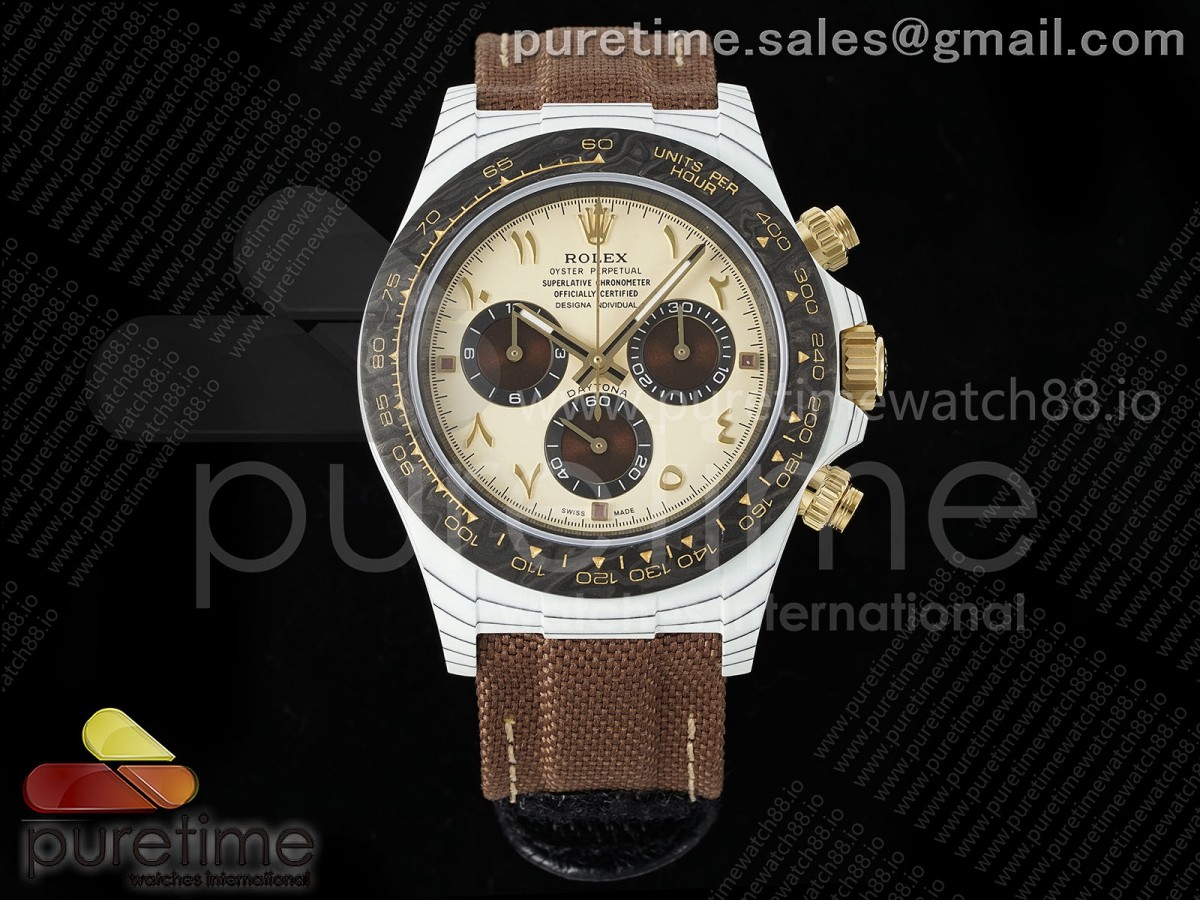 Daytona DIW White Carbon DIWF Cream/Brown Dial on Brown Nylon Strap SH4130