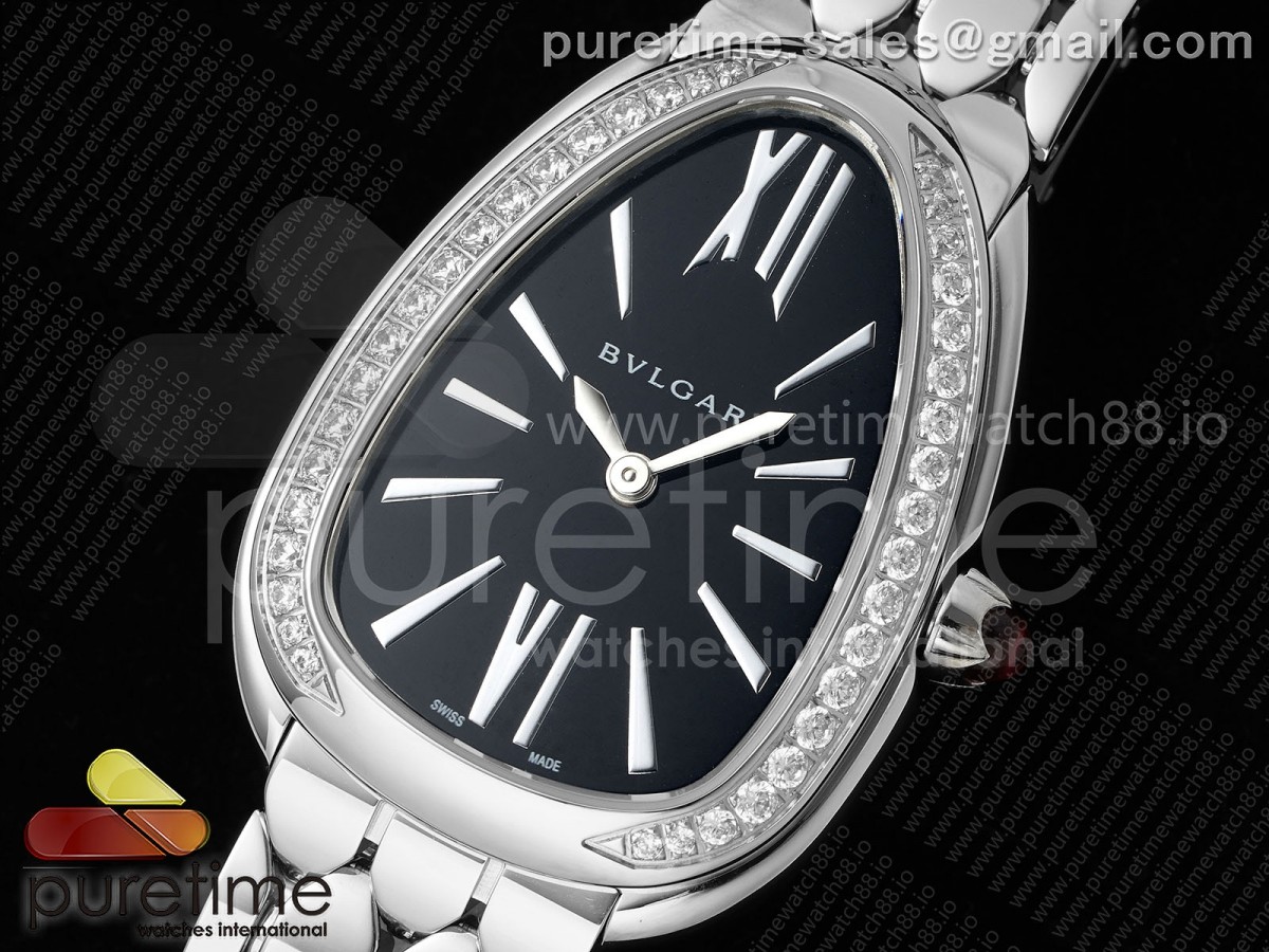 Serpenti Seduttori SS BVF Black Dial Diamonds Bezel on SS Bracelet ETA Quartz