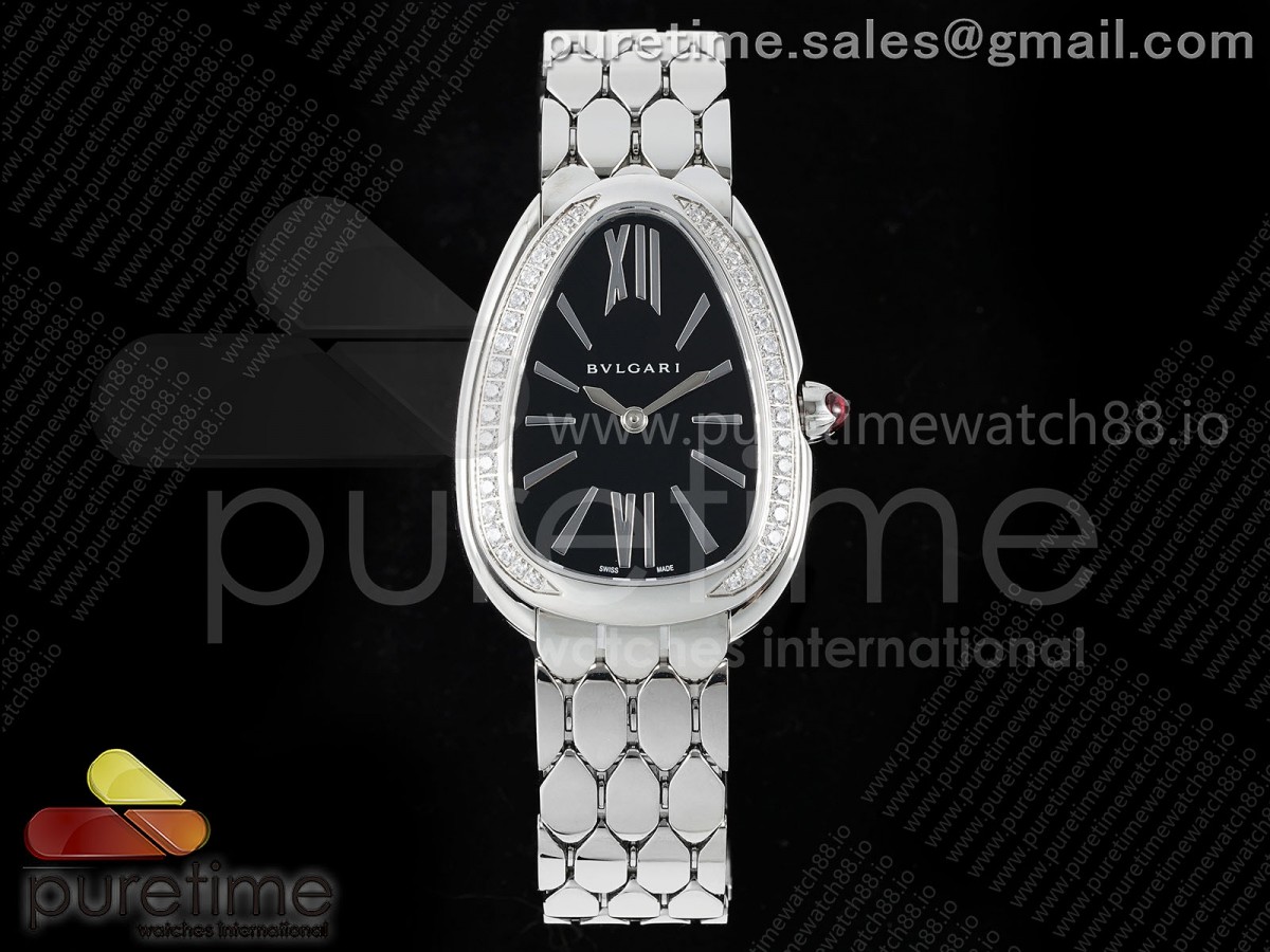 Serpenti Seduttori SS BVF Black Dial Diamonds Bezel on SS Bracelet ETA Quartz