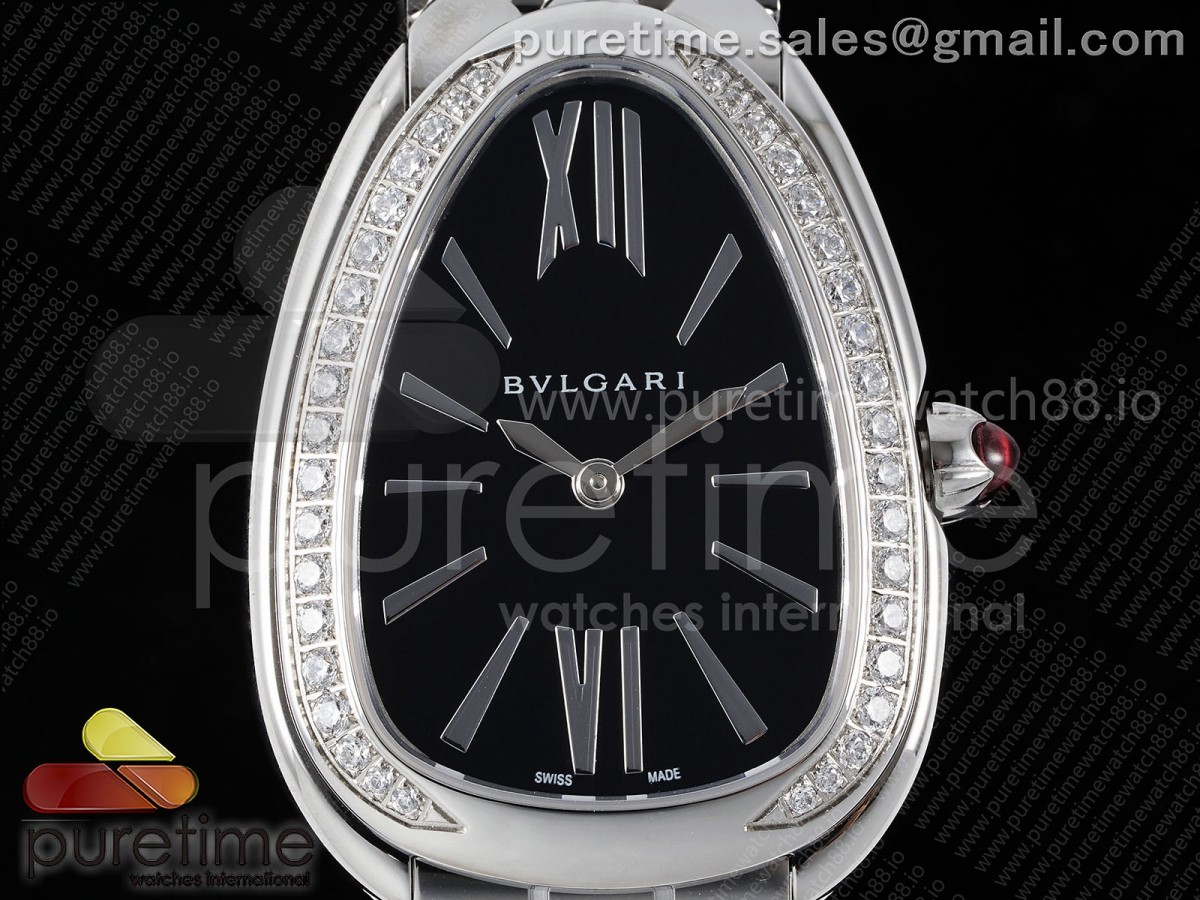 Serpenti Seduttori SS BVF Black Dial Diamonds Bezel on SS Bracelet ETA Quartz